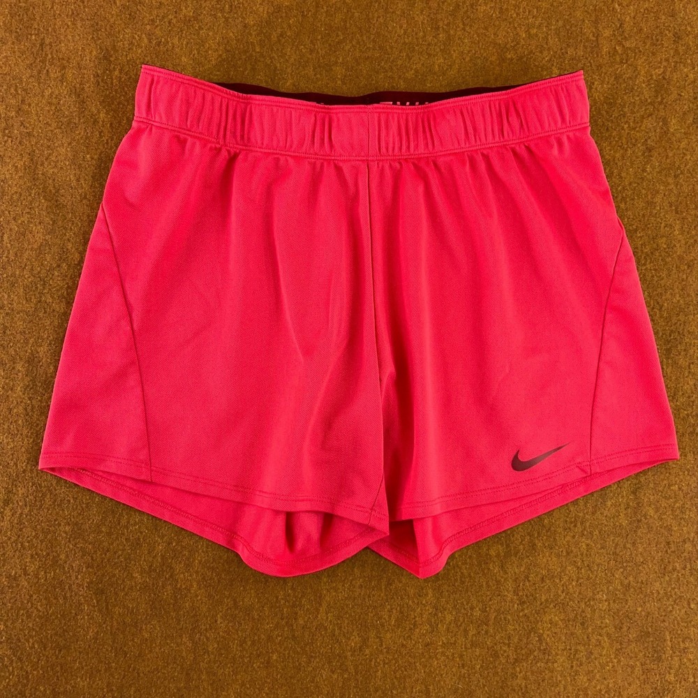 Nike Dri Fit Womens Size Medium Pink 5" Inseam Attack Swoosh Running Shorts